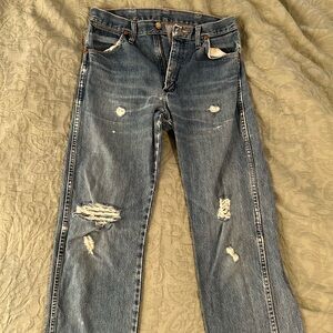 Wrangler Men's Straight Blue Distressed Jeans